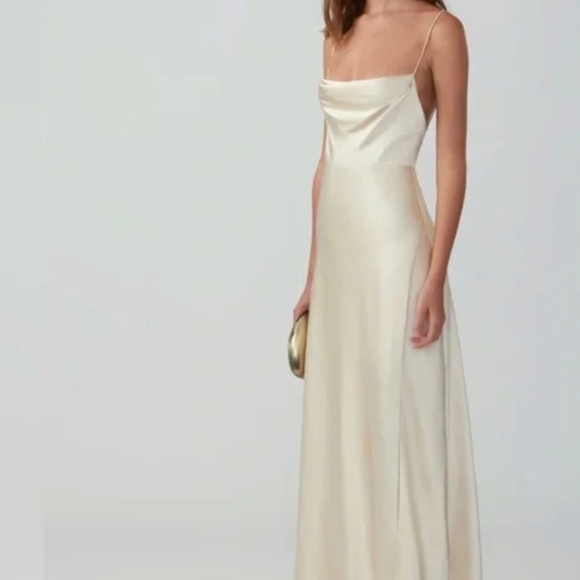 Fame and Partners Dresses & Skirts - Fame and Partners Max Champagne Silk/Satin Draped gown